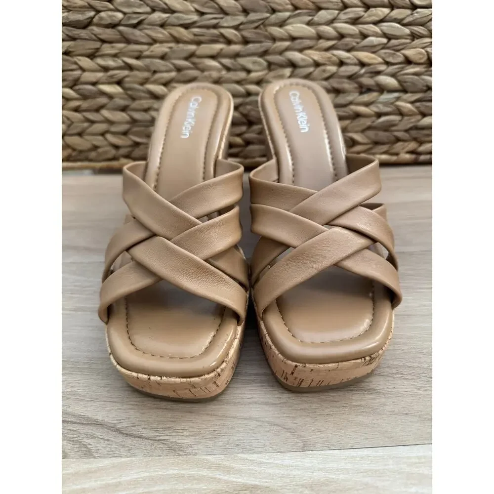 NWB! Calvin Klein Faux Leather Strappy Slide Sandals